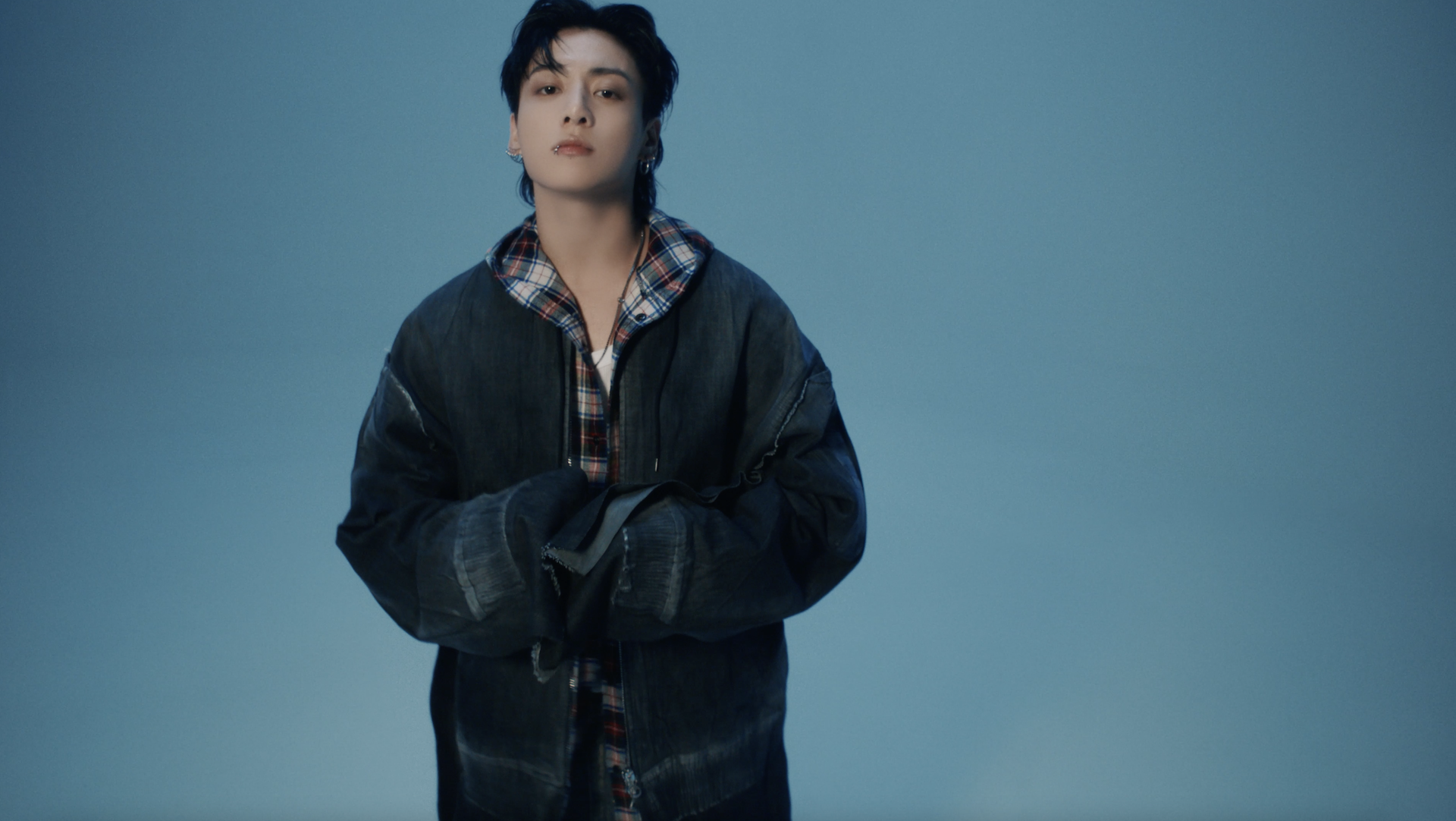 Taehyung BTS, blue denim jacket, png