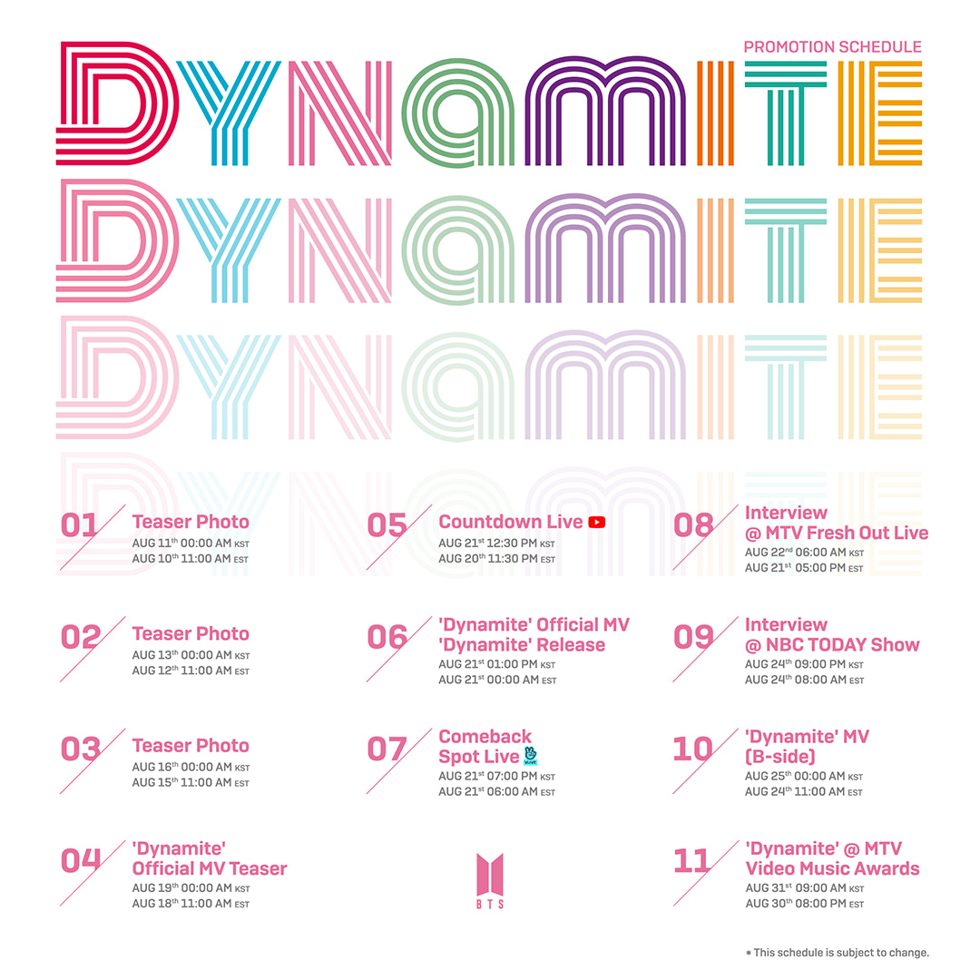 DYNAMITE Promotion Schedule입니다.